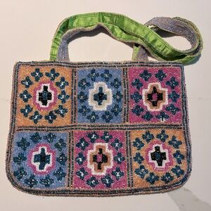 Beaded Multicolor Satin Lined Mini Tote